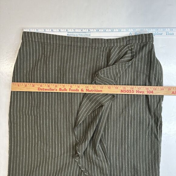 J Jill Ruffle Pencil Skirt Womens Large Petite Green Stripe Linen Blend Side Zip - Picture 3 of 9